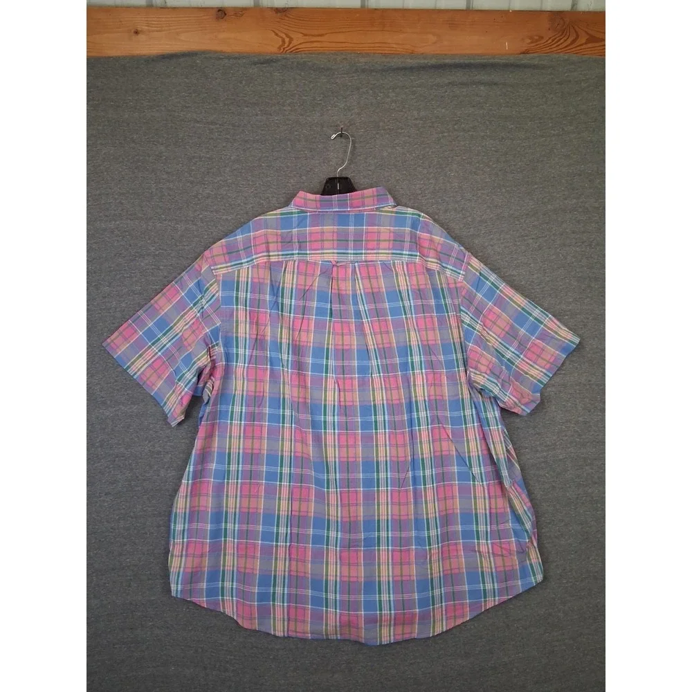 Lands End Mens Shirt 3XLT Blue Multi Plaid Coastal Resort 100% Cotton Spring‎